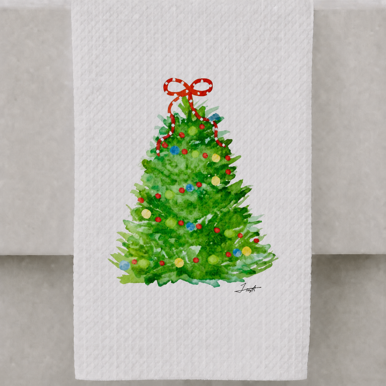 Microfiber Kitchen Towel Watercolor Art Xmas Tree