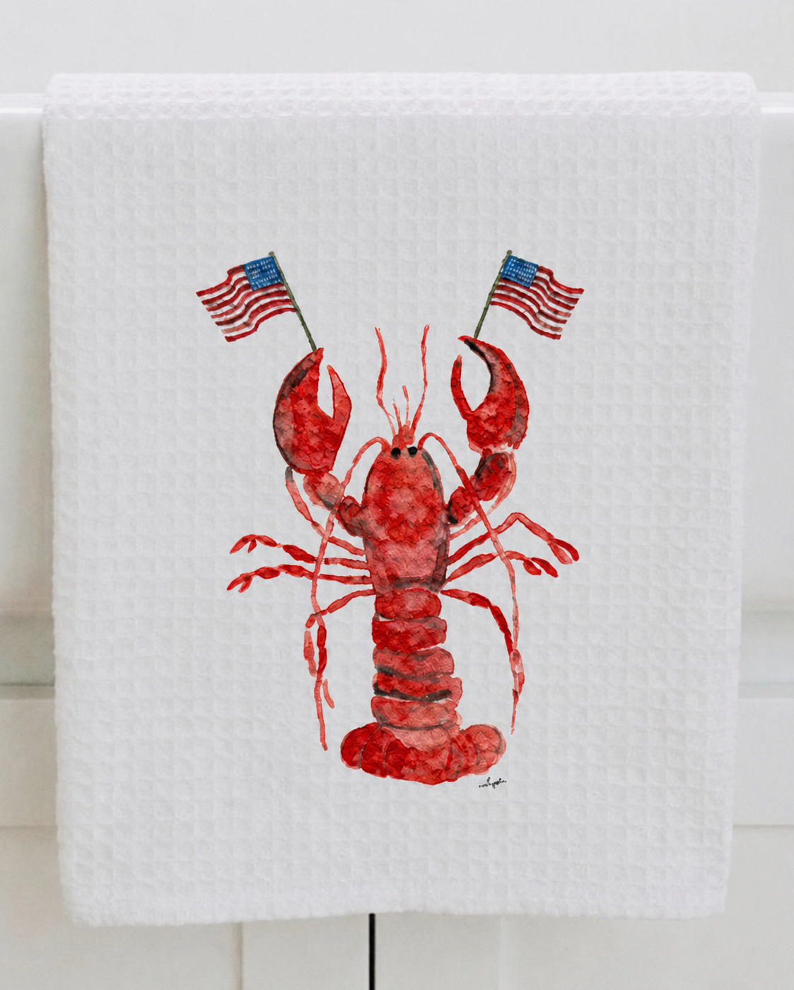 Microfiber Kitchen Towel Watercolor Art July 4th American Flag Lobster 250