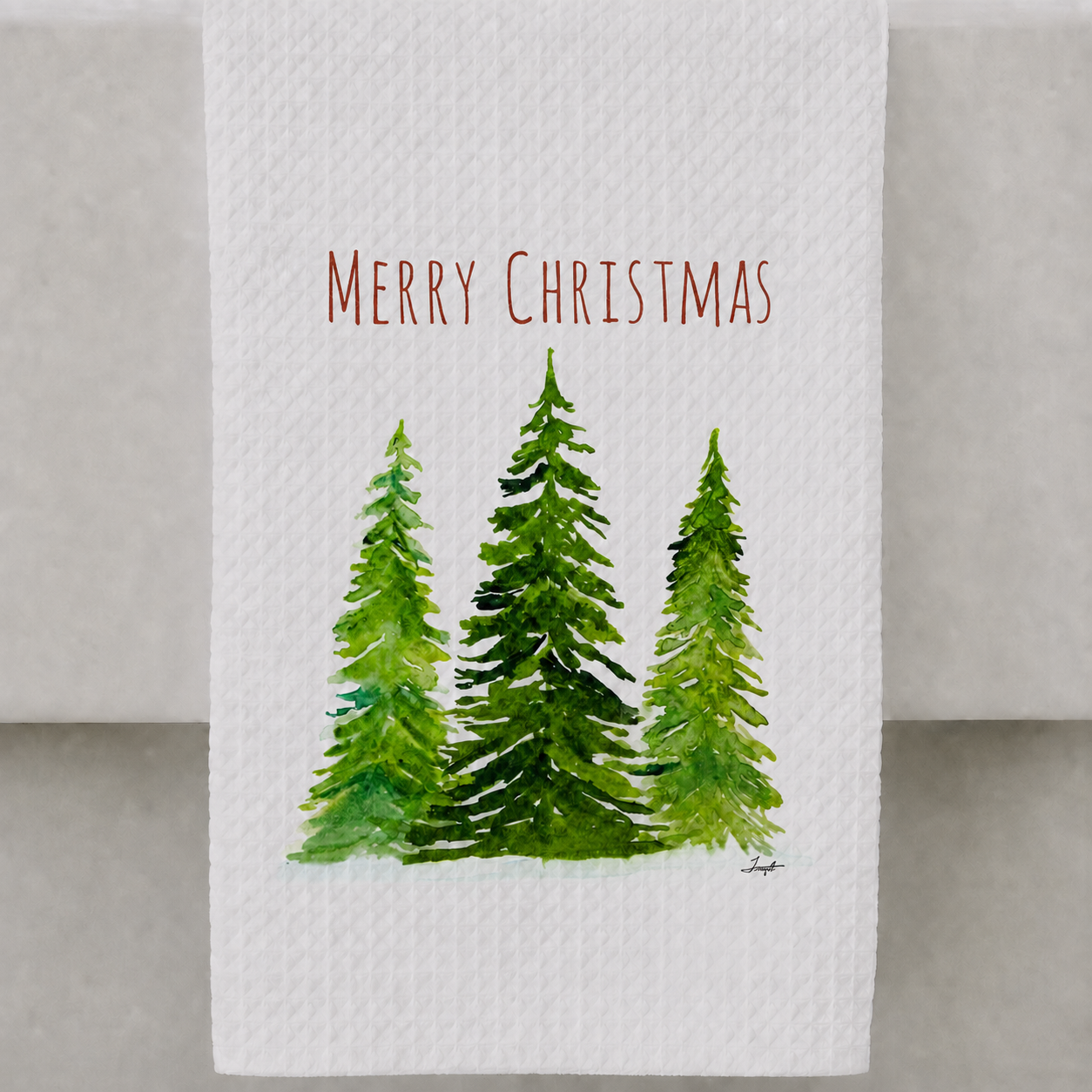 Microfiber Kitchen Towel Watercolor Art Xmas 3 Trees