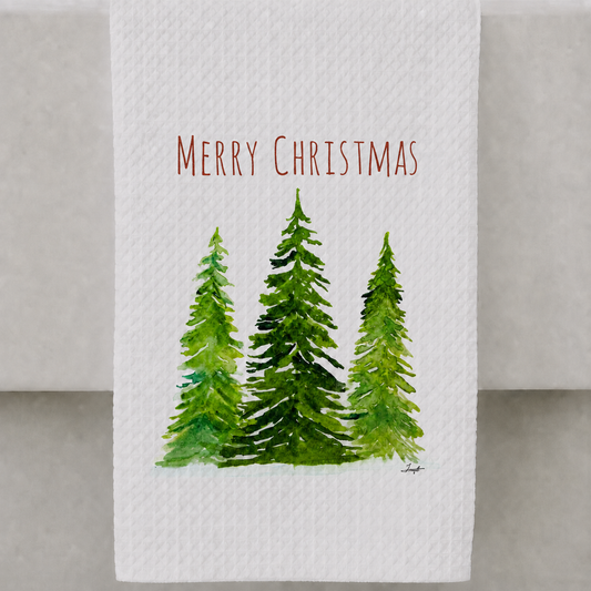 Microfiber Kitchen Towel Watercolor Art Xmas 3 Trees