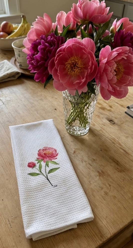 Microfiber Kitchen Towel Watercolor Art Peonies