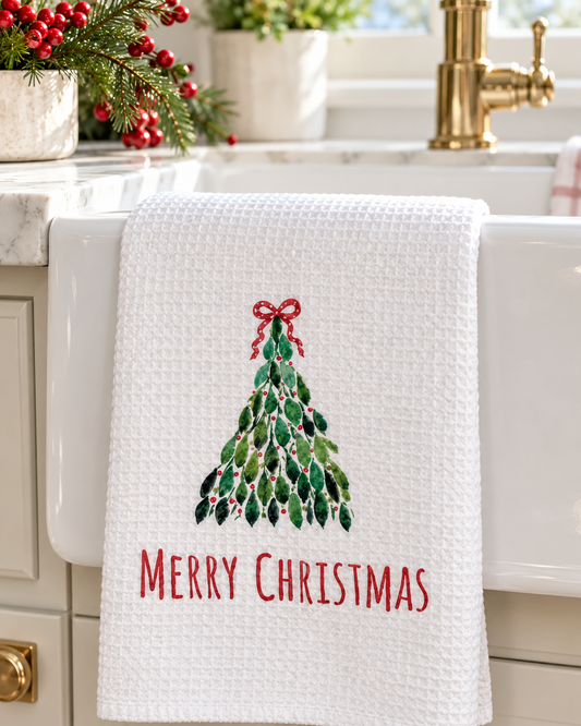 Microfiber Kitchen Towel Watercolor Art Xmas Fancy Tree Merry Christmas