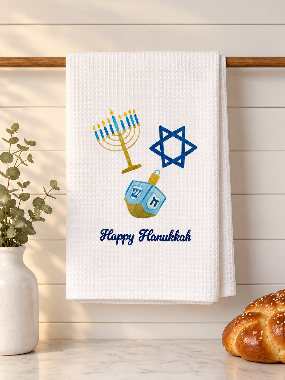 Microfiber Kitchen Towel Watercolor Art Happy Hanukkah