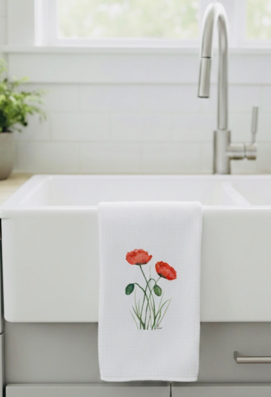 Microfiber Kitchen Towel Watercolor Art Poppies