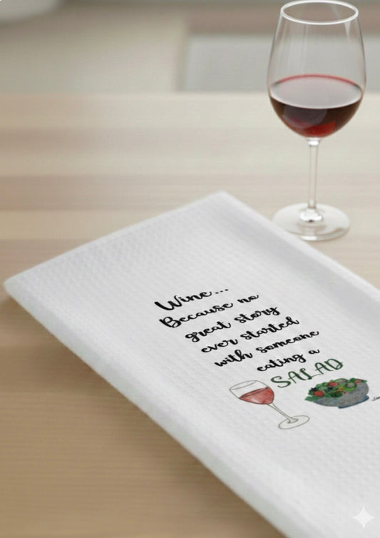 Microfiber Kitchen Towel Watercolor Art Salad/Wine