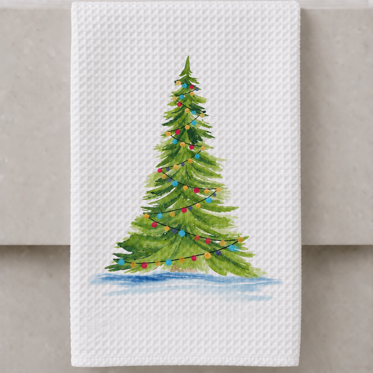 Microfiber Kitchen Towel Watercolor Art Xmas Tall Tree
