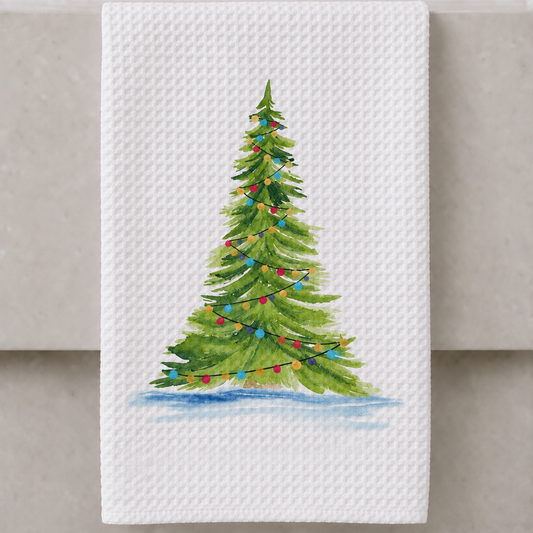 Microfiber Kitchen Towel Watercolor Art Xmas Tall Tree