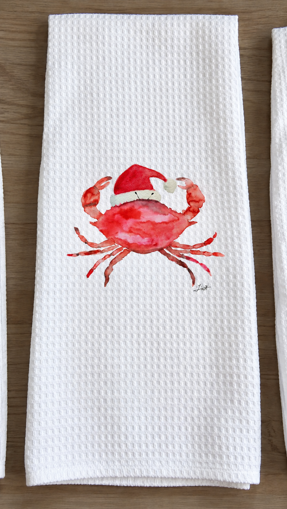 Microfiber Kitchen Towel Watercolor Art Xmas Red Santa Crab
