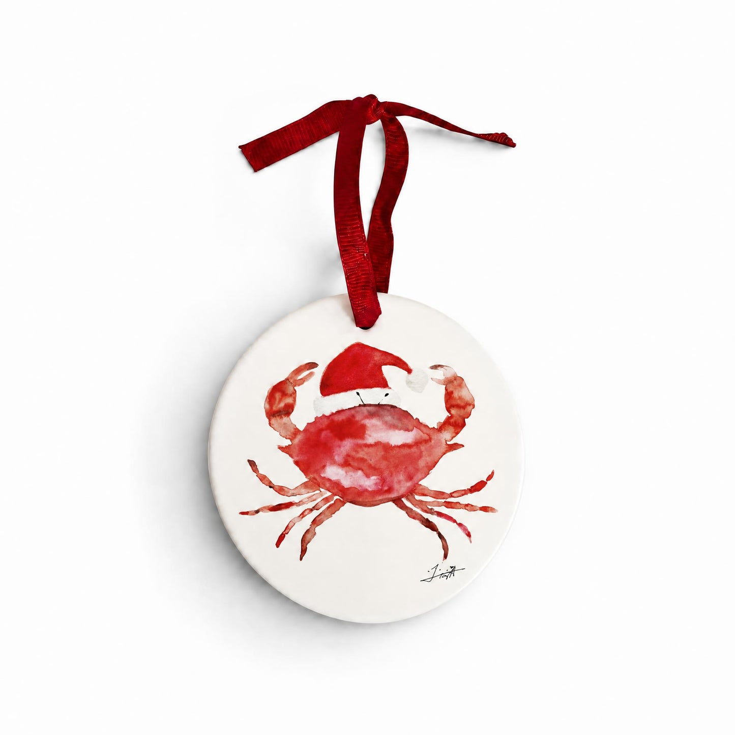 Santa Red Crab Ceramic Christmas Ornament