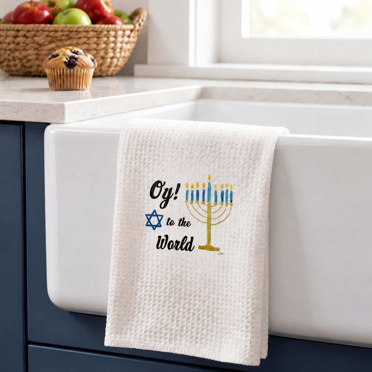 Microfiber Kitchen Towel Watercolor Art Hanukkah Oy to the World