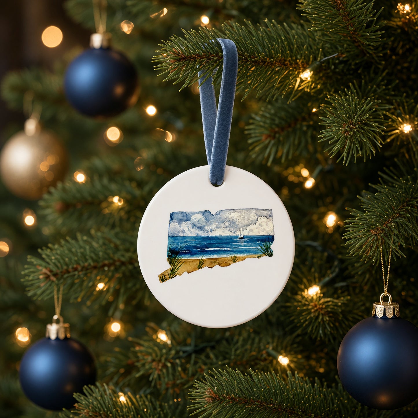 Connecticut State Ceramic Christmas Ornament